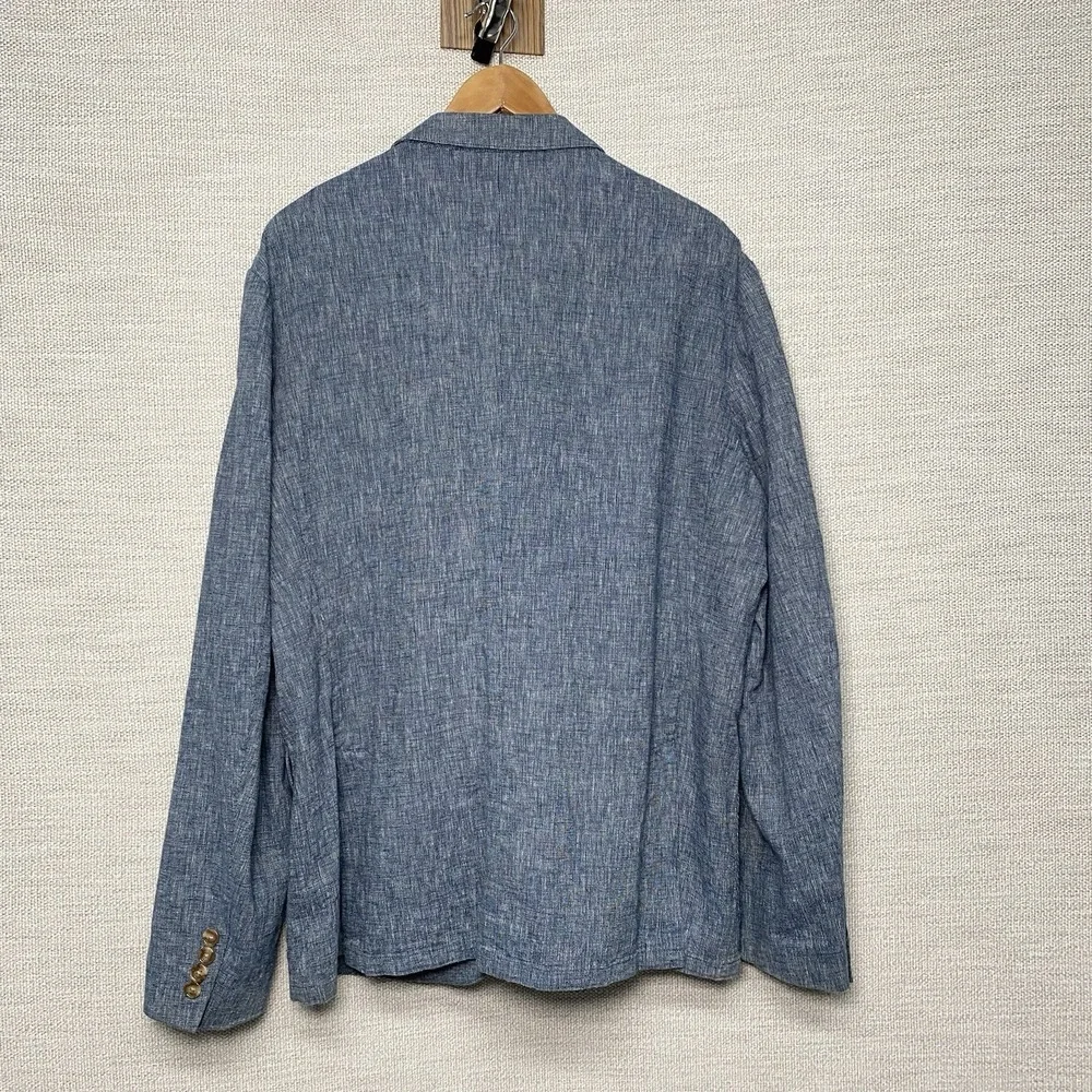 J Crew Blazer Sport Coat XL (46R) Unstructured 2B2V Linen Cotton Blue Chambray